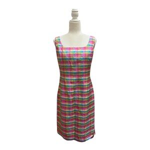 Evan Picone Womens Pink Plaid 100% Silk Shift Dress